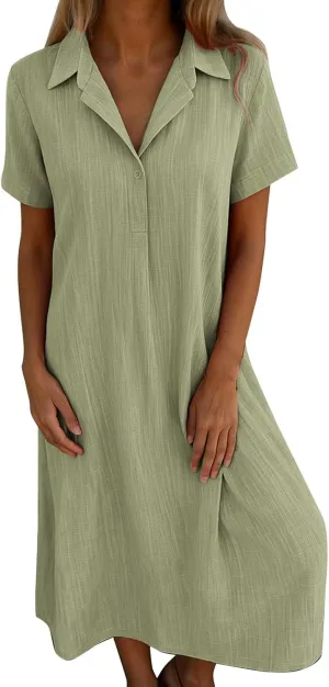 Casual Summer Dresses for Women 2025,Women's Contrasting Peach Skin Velvet Dress Loose A Line Shirt Dresses with Buttons