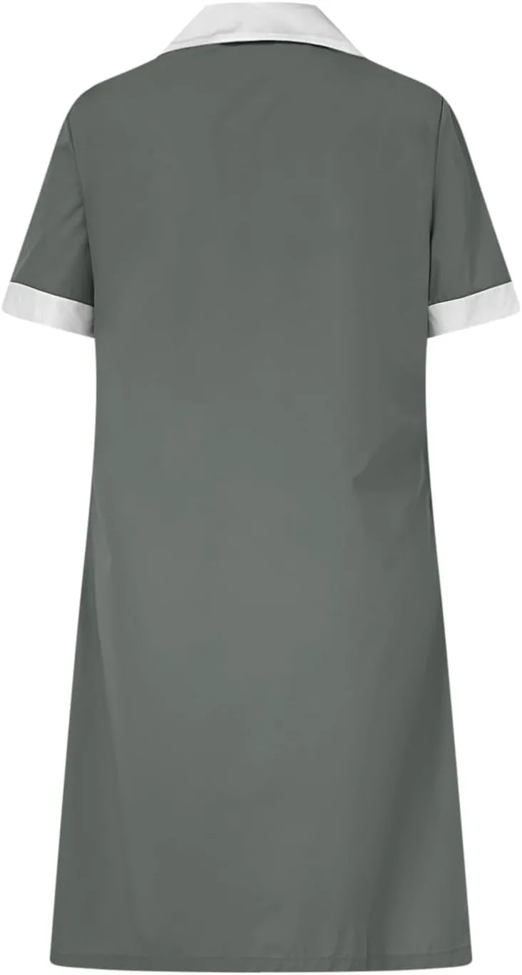 Casual Summer Dresses for Women 2025,Women's Contrasting Peach Skin Velvet Dress Loose A Line Shirt Dresses with Buttons