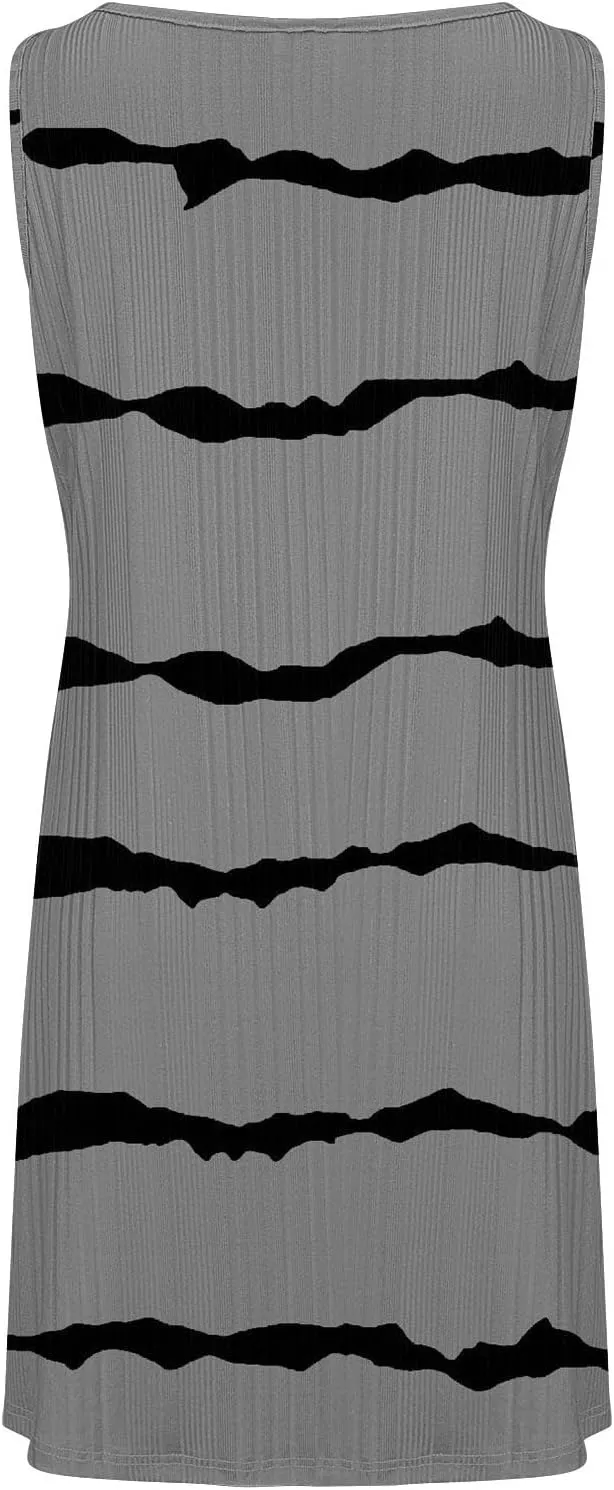 Casual Summer Dresses for Women 2025,Womens Trendy Wavy Stripes Mini Dress Boatneck Loose Fit Tank A Line Beach Dress