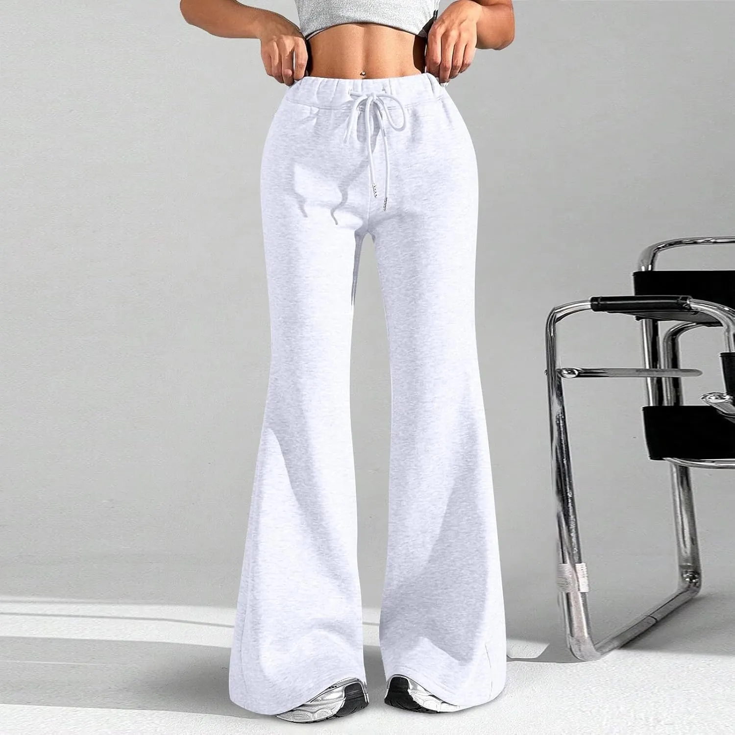 ChicCrate Flare Wide Leg Sweatpants Women Baggy Drawstring Athletic Pants High Waisted Joggers Pants Bell Bottoms
