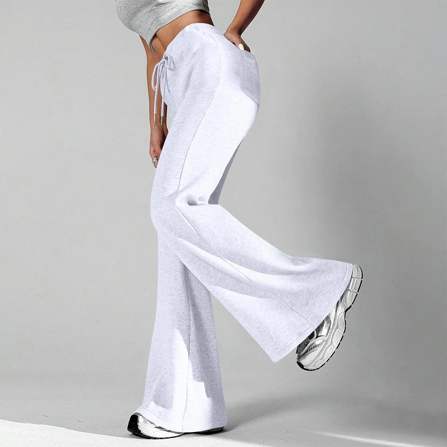 ChicCrate Flare Wide Leg Sweatpants Women Baggy Drawstring Athletic Pants High Waisted Joggers Pants Bell Bottoms