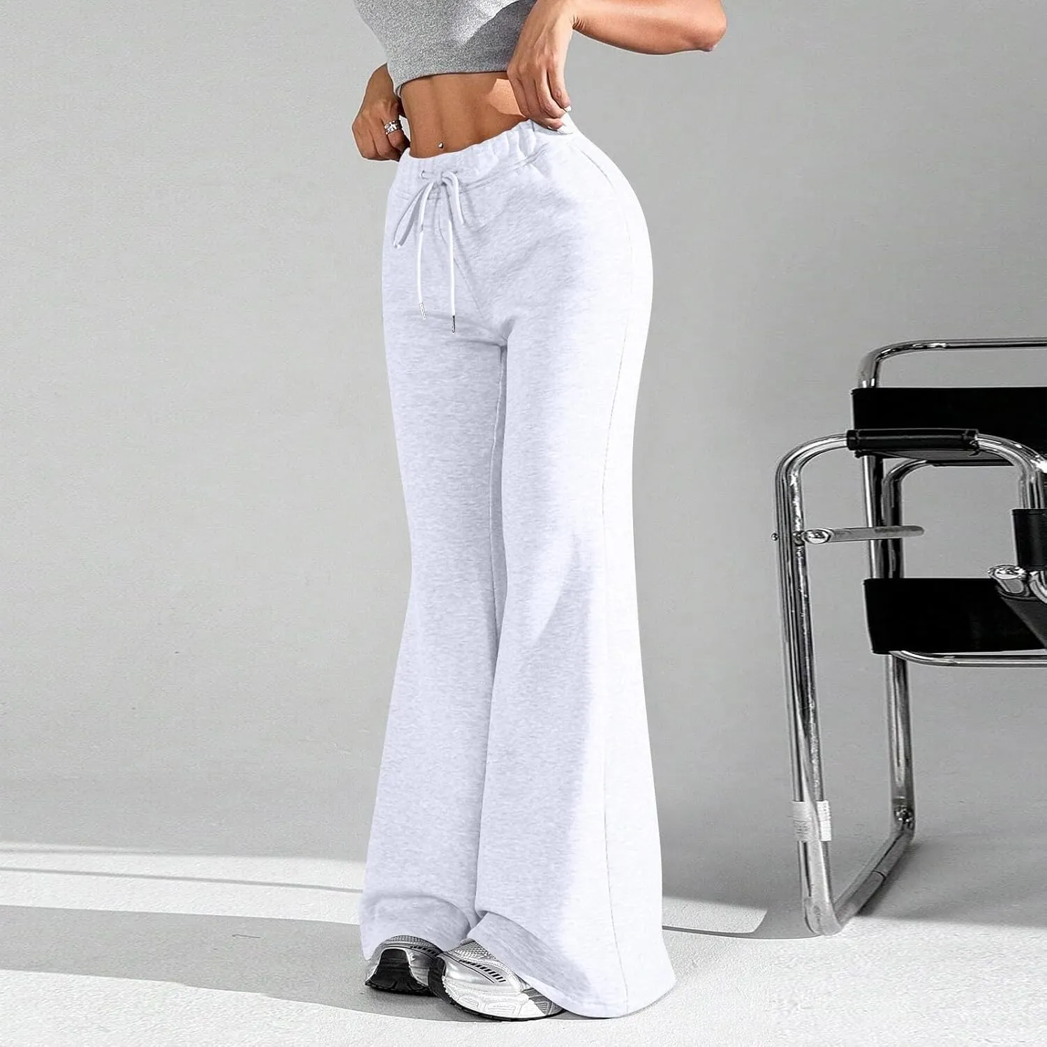 ChicCrate Flare Wide Leg Sweatpants Women Baggy Drawstring Athletic Pants High Waisted Joggers Pants Bell Bottoms