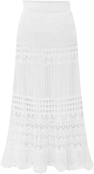 chouyatou Women's Stretched High Waist Crochet Hollow Out Knit Flowy Patterned Lace Maxi Skirt