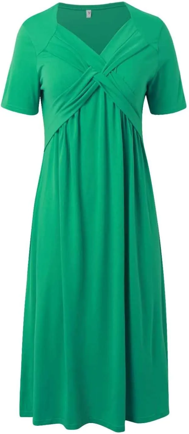 Church Dresses for Women Vacation Holiday Cross Front Cotton Linen Short Sleeve T Shirt Dress Prom Plus Size Summer Clothes