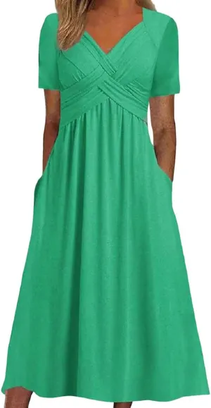 Church Dresses for Women Vacation Holiday Cross Front Cotton Linen Short Sleeve T Shirt Dress Prom Plus Size Summer Clothes