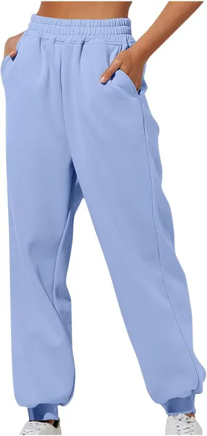 Cinch Bottom Sweatpants for Women with Pockets, Womens Joggers Workout Running Pants High Waist Yoga Lounge Trousers