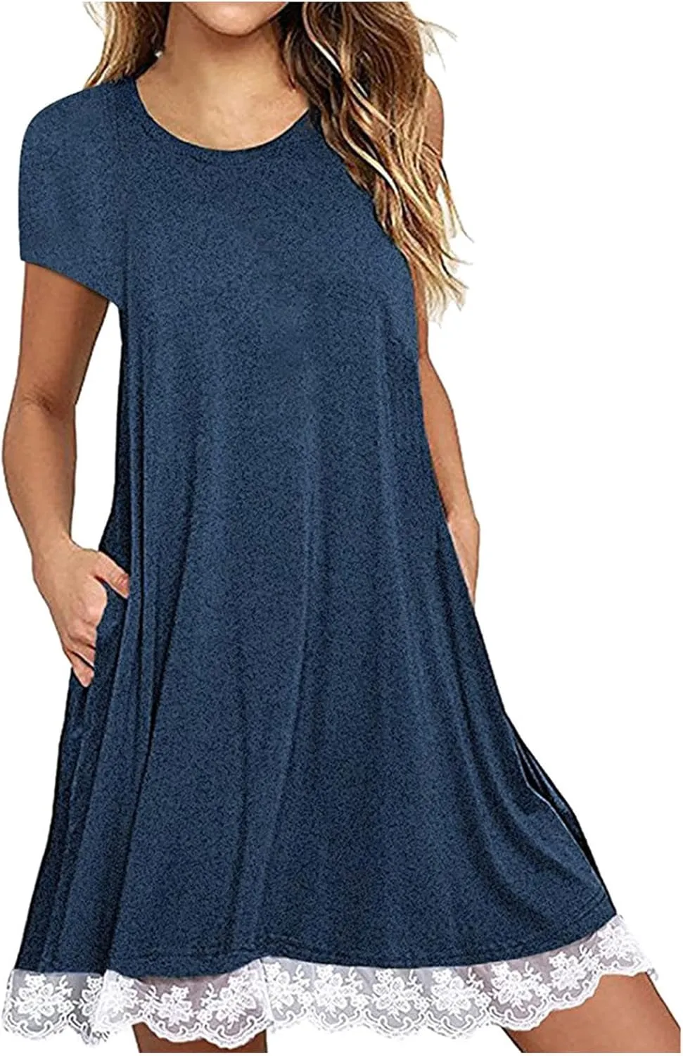 Cotton Dress for Women 2025 Summer Casual Loose Lace Hem Dresses Short Sleeve Tshirt Pajamas Gown for Homewear