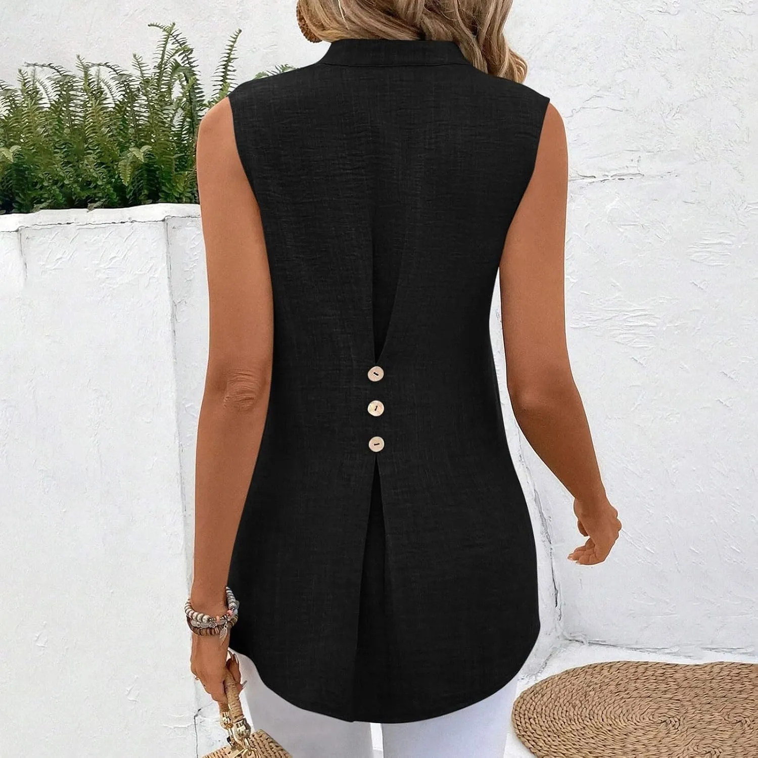 Cotton Linen Tank Tops for Women V Neck Sleeveless T-Shirts Fashion Loose Casual Tunic Summer Basic Blouses for Work