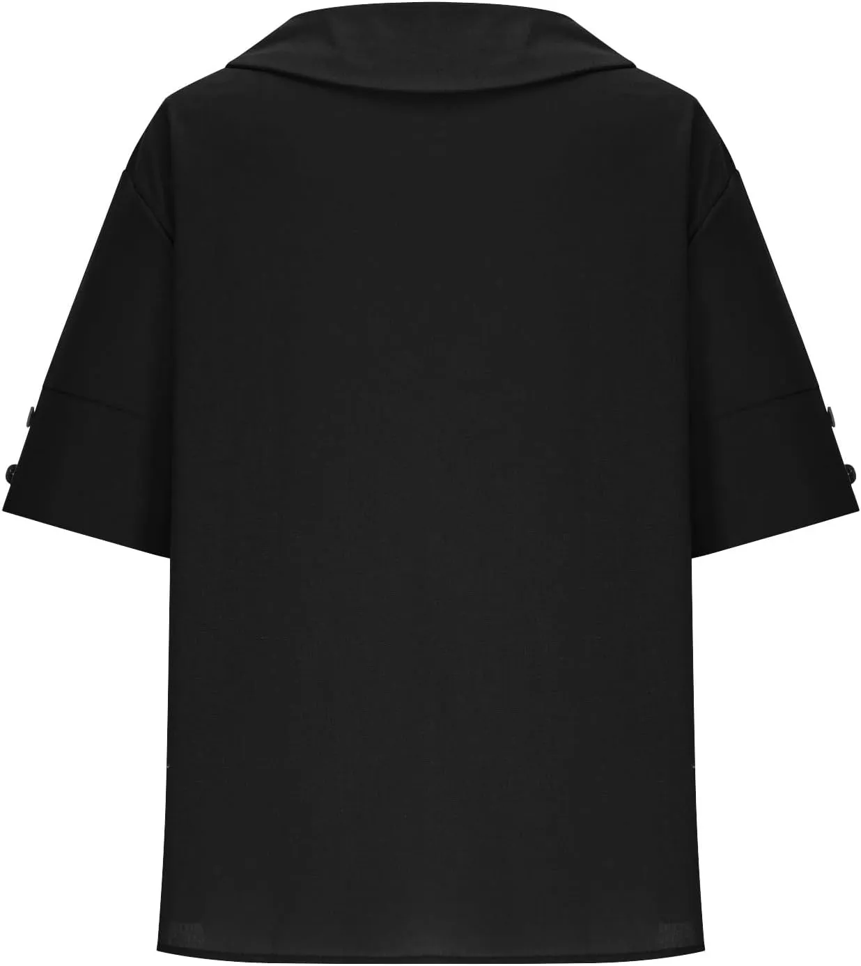 Cute Sailor Collar Cotton Linen T-Shirt Women Button Trim Short Sleeve Casual Tee Tops Summer Lightweight Loose Fit Work Tees