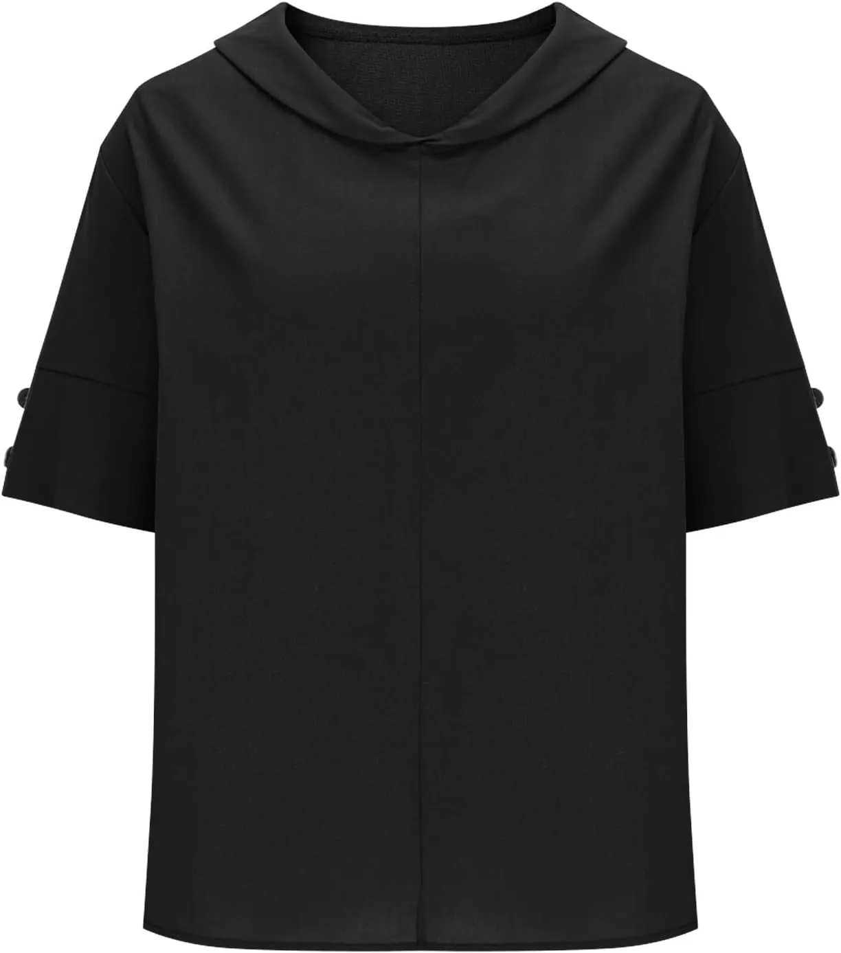 Cute Sailor Collar Cotton Linen T-Shirt Women Button Trim Short Sleeve Casual Tee Tops Summer Lightweight Loose Fit Work Tees