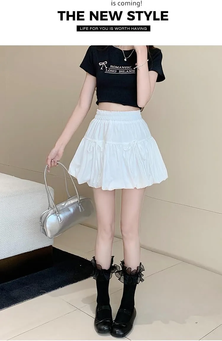 Cute Y2K Skirts for Women Summer Pleated Puff Mini Skirts Elastic Waist Coquette Aesthetic Short Skirts Kawaii Clothing