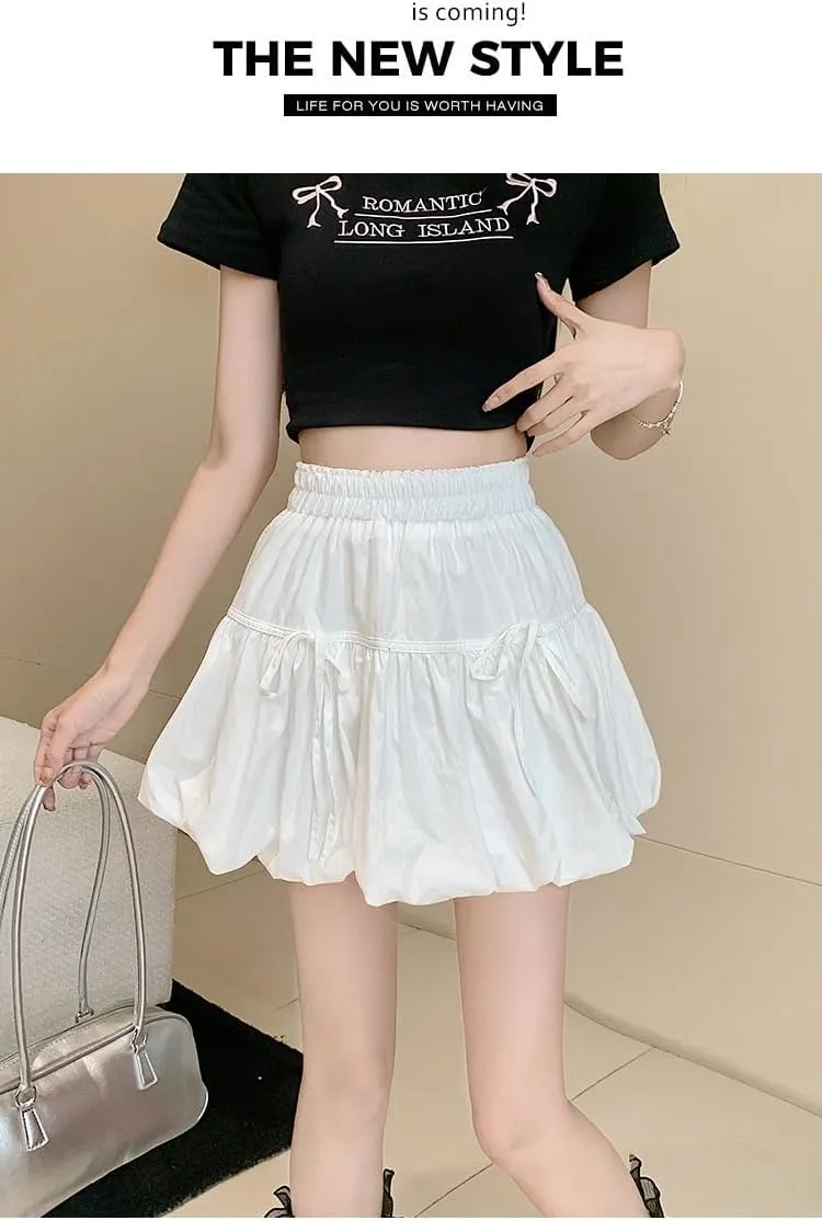 Cute Y2K Skirts for Women Summer Pleated Puff Mini Skirts Elastic Waist Coquette Aesthetic Short Skirts Kawaii Clothing