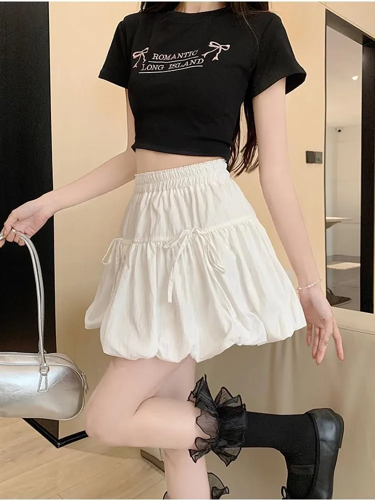 Cute Y2K Skirts for Women Summer Pleated Puff Mini Skirts Elastic Waist Coquette Aesthetic Short Skirts Kawaii Clothing