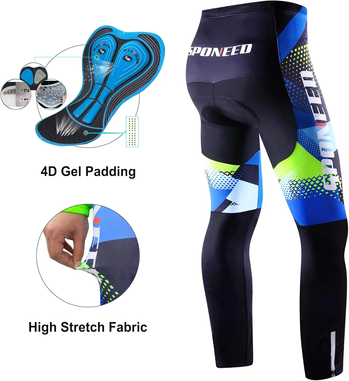 Cycling Pants for Men Road Bike Compression Tights Winter Biking Bottoms with Padding UV Proof