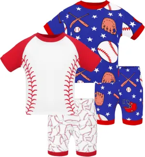 DAUGHTER QUEEN Boys Pajamas 4 Pieces Short Set 100% Cotton Sleepwear Size 18 Months-12 Years
