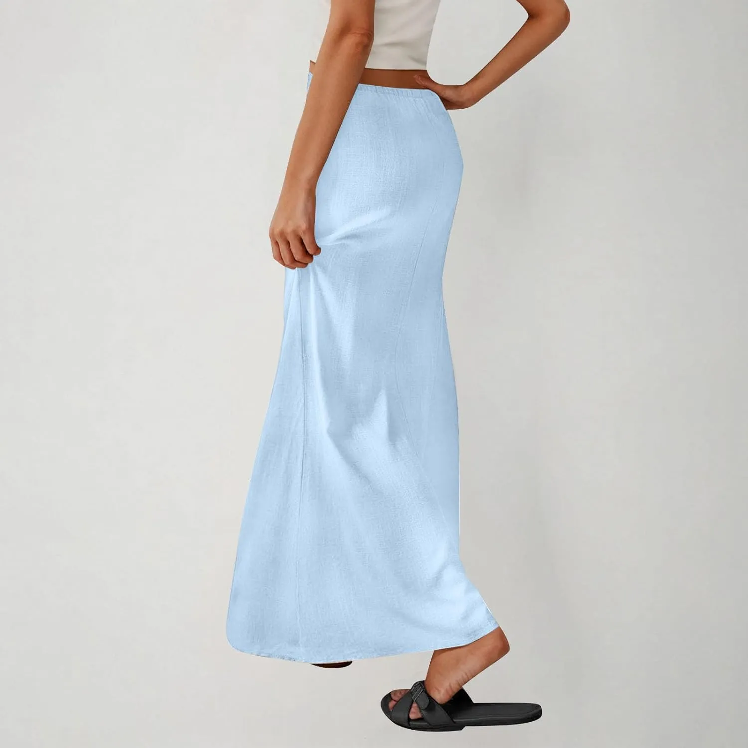 DDAPJ pyju Womens Linen Maxi Skirts Drawstring Waist A Line Skirts Beach Vacation Boho Long Skirt 2025 Summer Casual Outfits