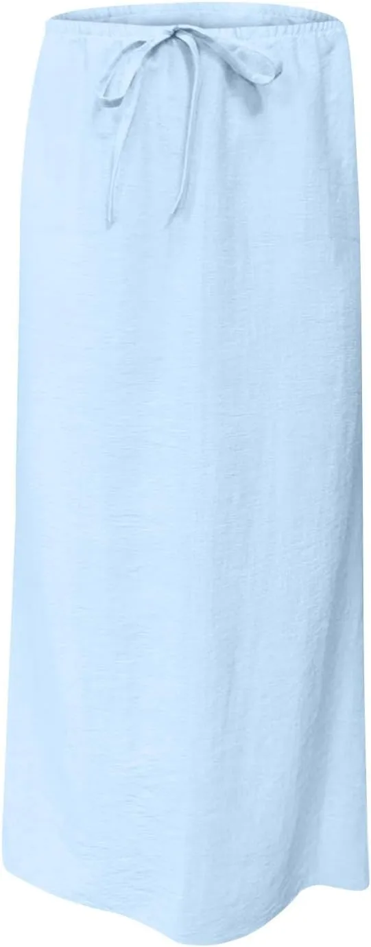 DDAPJ pyju Womens Linen Maxi Skirts Drawstring Waist A Line Skirts Beach Vacation Boho Long Skirt 2025 Summer Casual Outfits