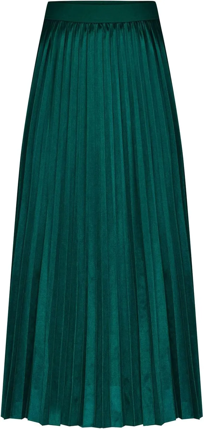 DDAPJ pyju Women's Pleated Maxi Skirt Satin Metallic Accordion Skirts Plus Size Casual High Waist Flowy A-Line Long Skirt