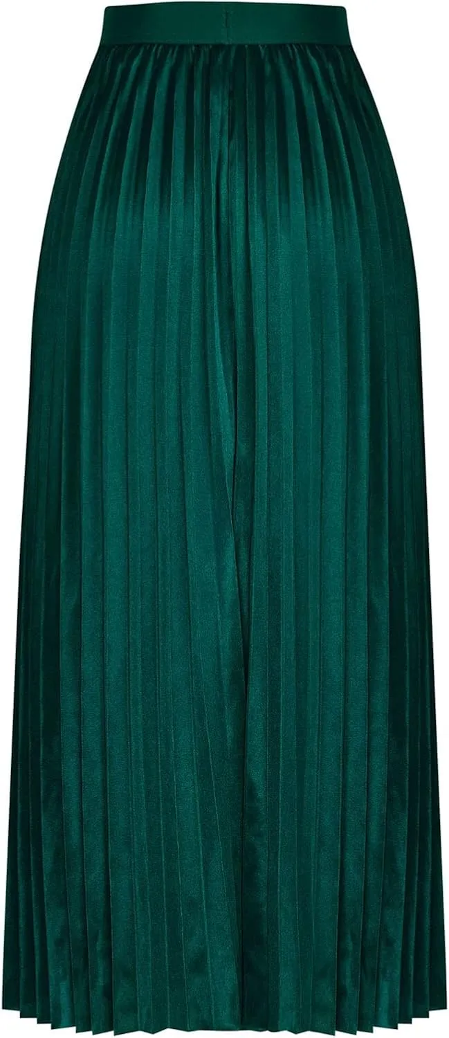 DDAPJ pyju Women's Pleated Maxi Skirt Satin Metallic Accordion Skirts Plus Size Casual High Waist Flowy A-Line Long Skirt