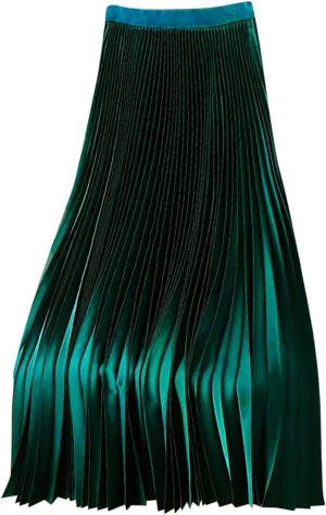 DDAPJ pyju Women's Pleated Maxi Skirt Satin Metallic Accordion Skirts Plus Size Casual High Waist Flowy A-Line Long Skirt