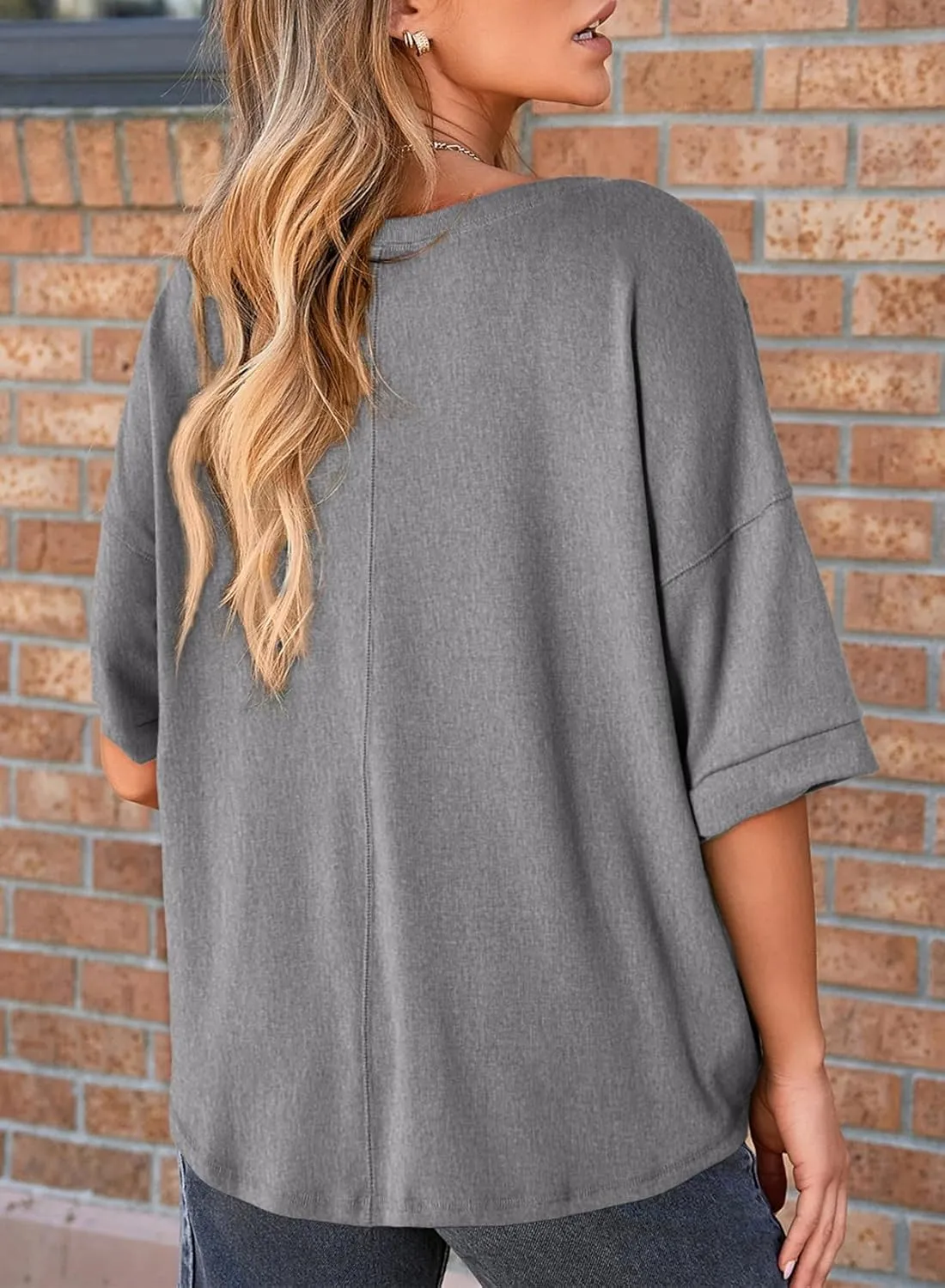 Dokotoo Womens Summer Tops Casual Crewneck Short Sleeve T Shirts for Women Solid Oversized Blouses Tops
