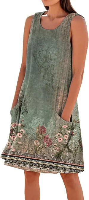 Dresses for Women 2025 Summer Beach Vacation Clothes Spring Sleeveless Crewneck Plus Size Sundresses