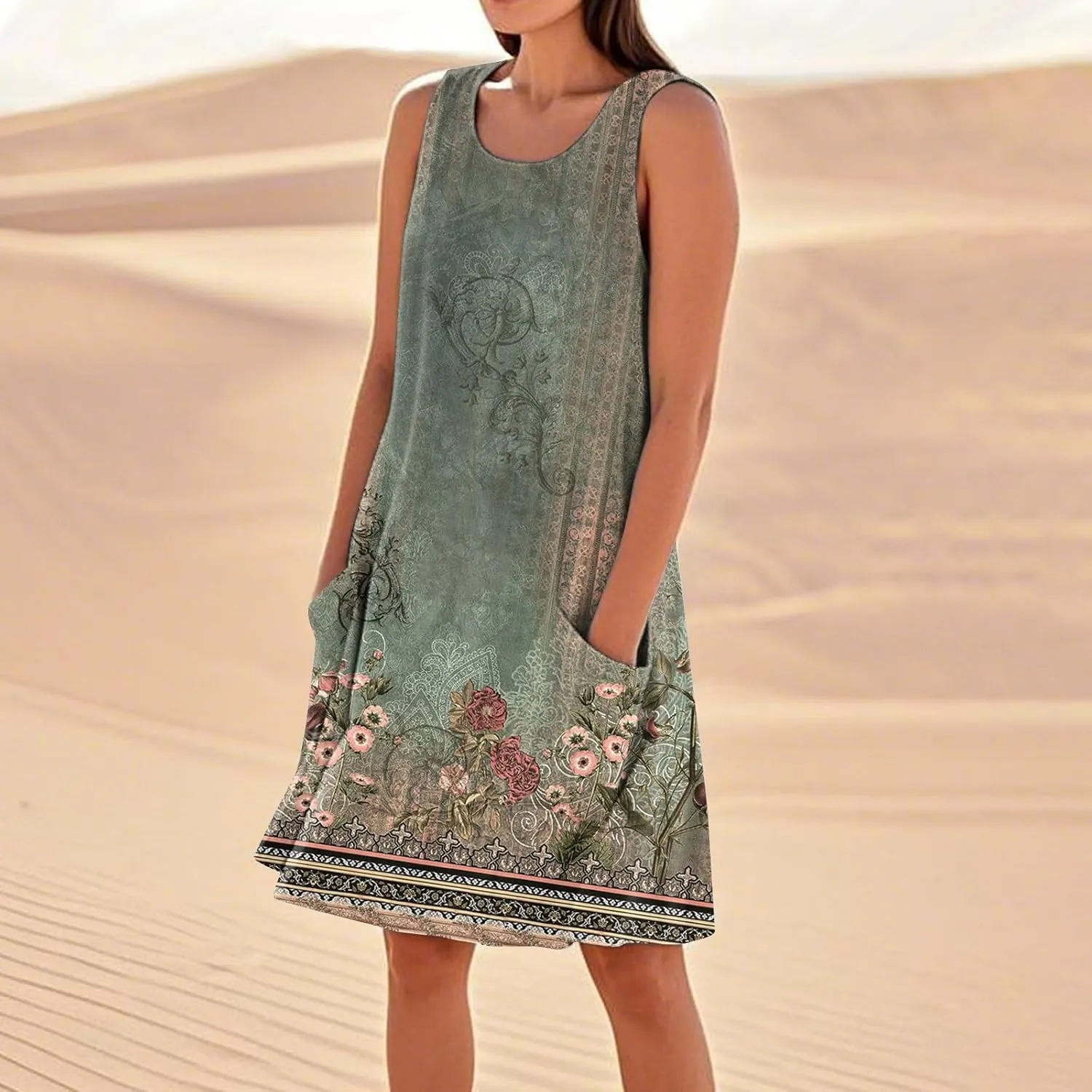 Dresses for Women 2025 Summer Beach Vacation Clothes Spring Sleeveless Crewneck Plus Size Sundresses