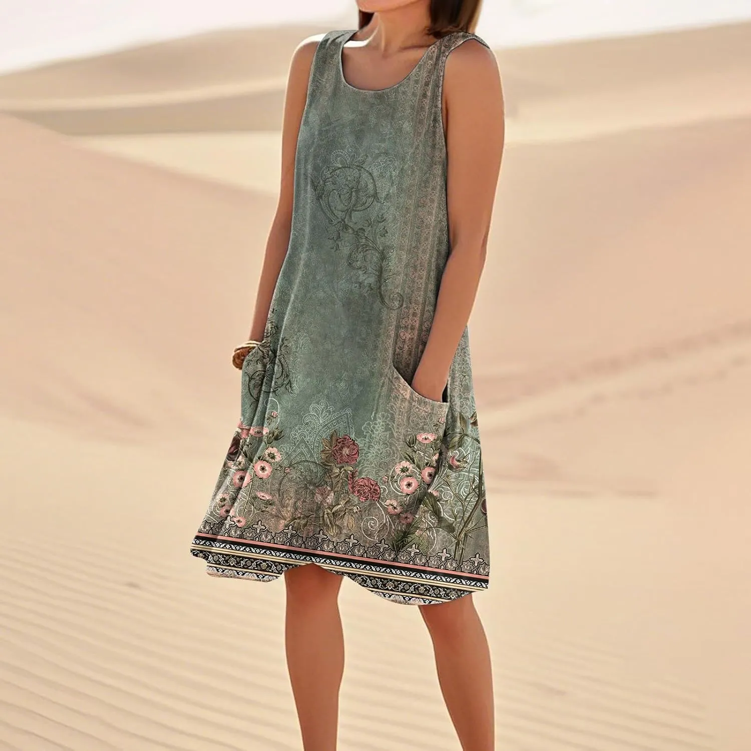 Dresses for Women 2025 Summer Beach Vacation Clothes Spring Sleeveless Crewneck Plus Size Sundresses