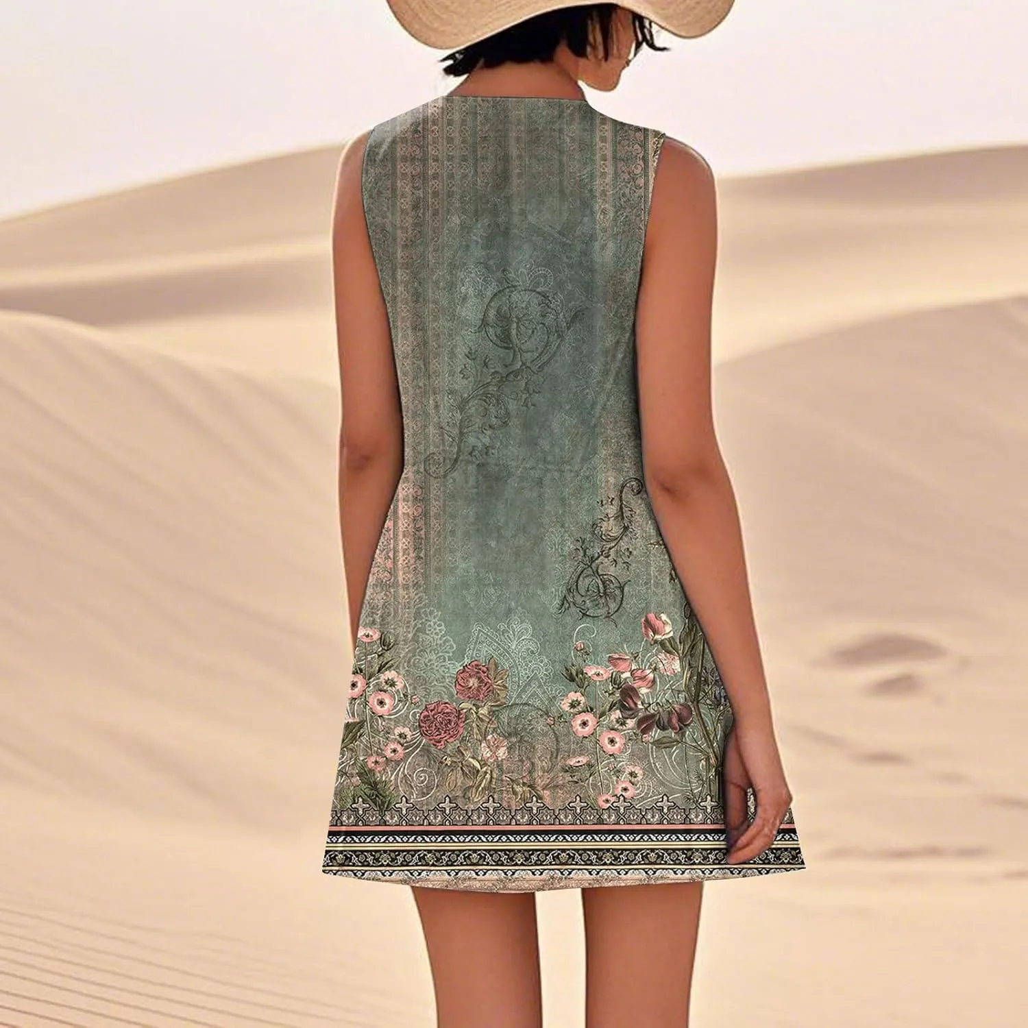 Dresses for Women 2025 Summer Beach Vacation Clothes Spring Sleeveless Crewneck Plus Size Sundresses