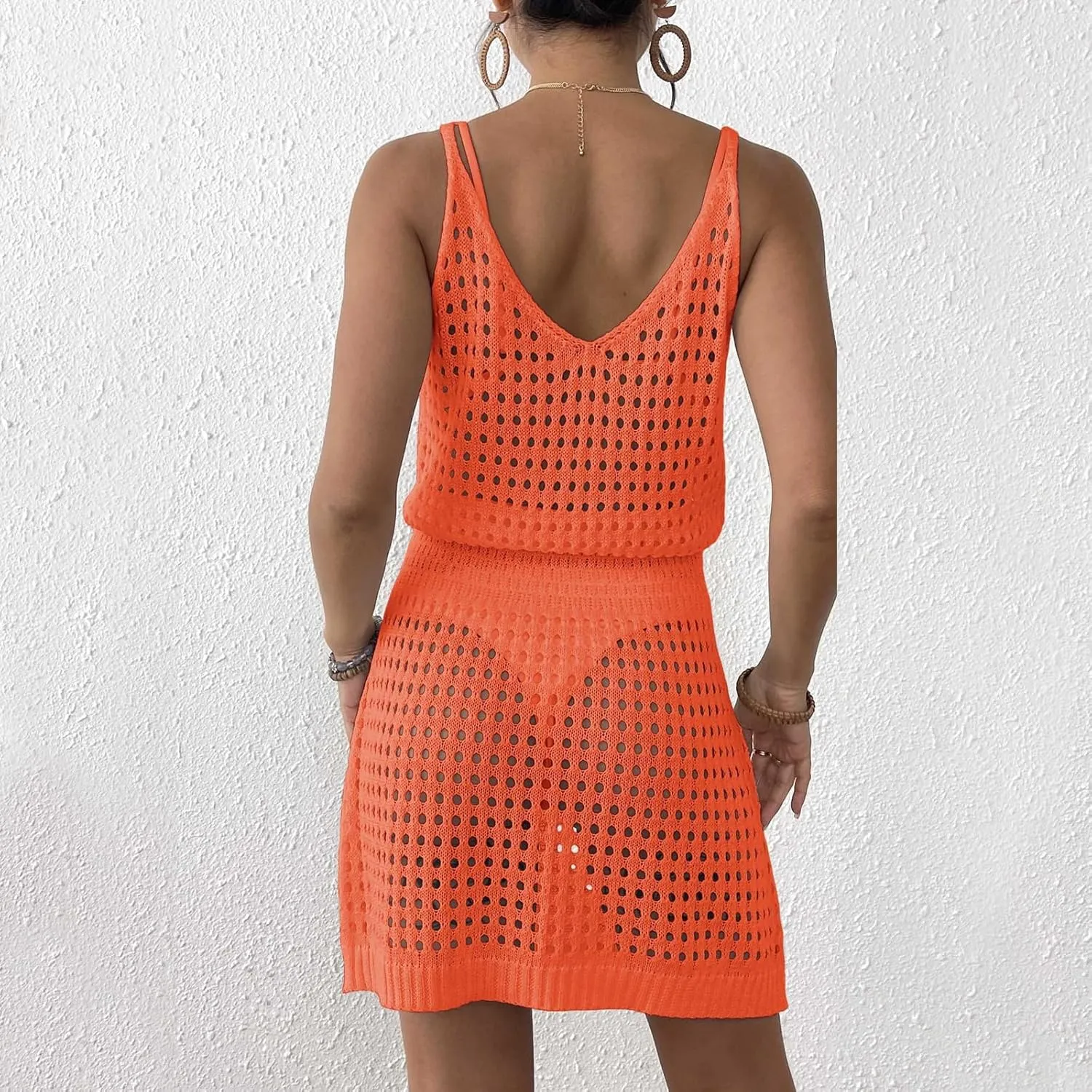 Dresses for Women 2025 Summer Beach Vacation Clothes Spring Spaghetti Strap Knitted Hollow Mini Dress
