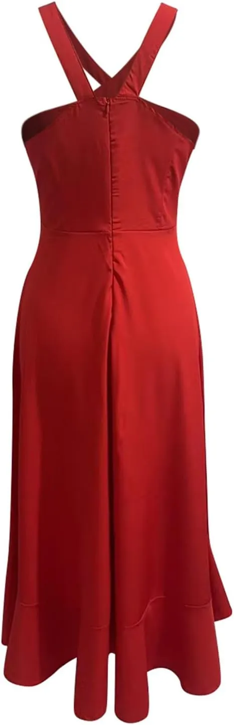 Dresses for Women 2025 Wedding Guest Halter Cocktail Dresses 2025 Summer High Low Ruffle Formal Party Midi Dress