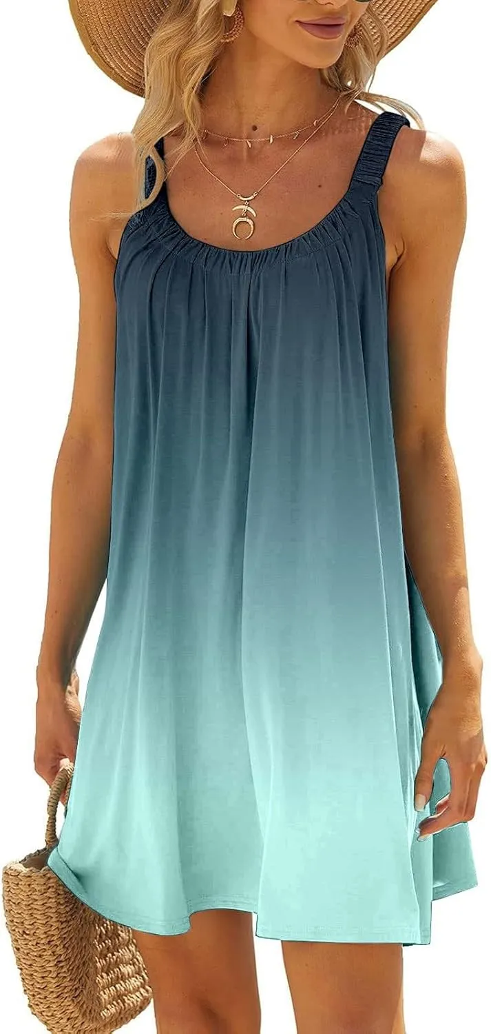 Eduavar Summer Dresses for Women 2024, Mini Dresses for Women Summer Lightweight Tank Dress Spaghetti Strap Boho Dresses