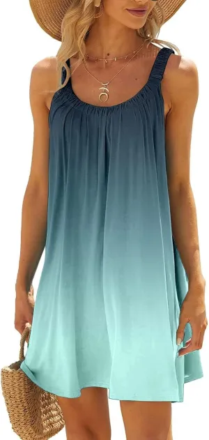 Eduavar Summer Dresses for Women 2024, Mini Dresses for Women Summer Lightweight Tank Dress Spaghetti Strap Boho Dresses