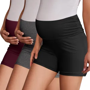 Ekouaer 3 Pack Women's Maternity Shorts Stretchy Workout Pregnancy Shorts Comfy Lounge Pajama Sleepwear S-XXL