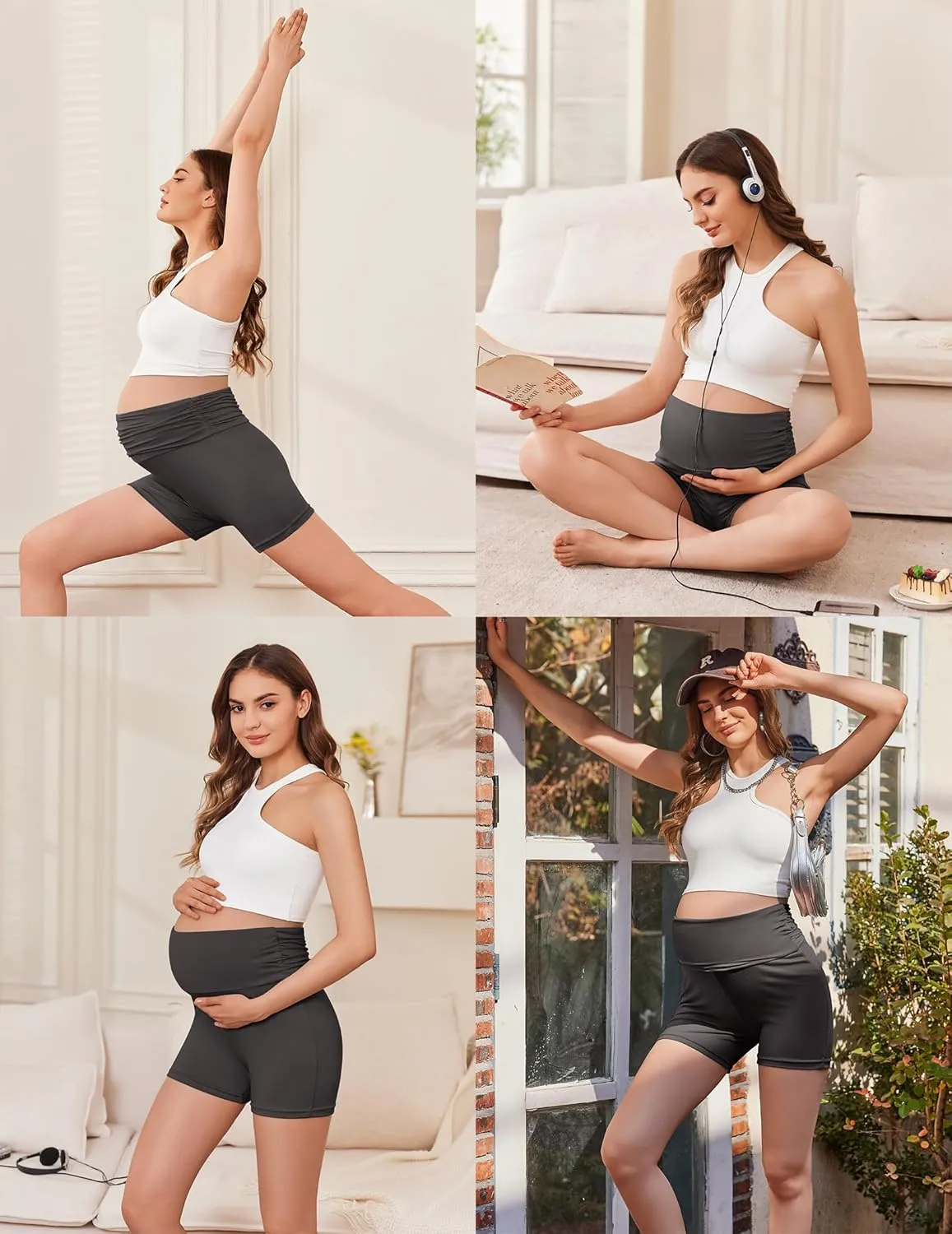 Ekouaer 3 Pack Women's Maternity Shorts Stretchy Workout Pregnancy Shorts Comfy Lounge Pajama Sleepwear S-XXL