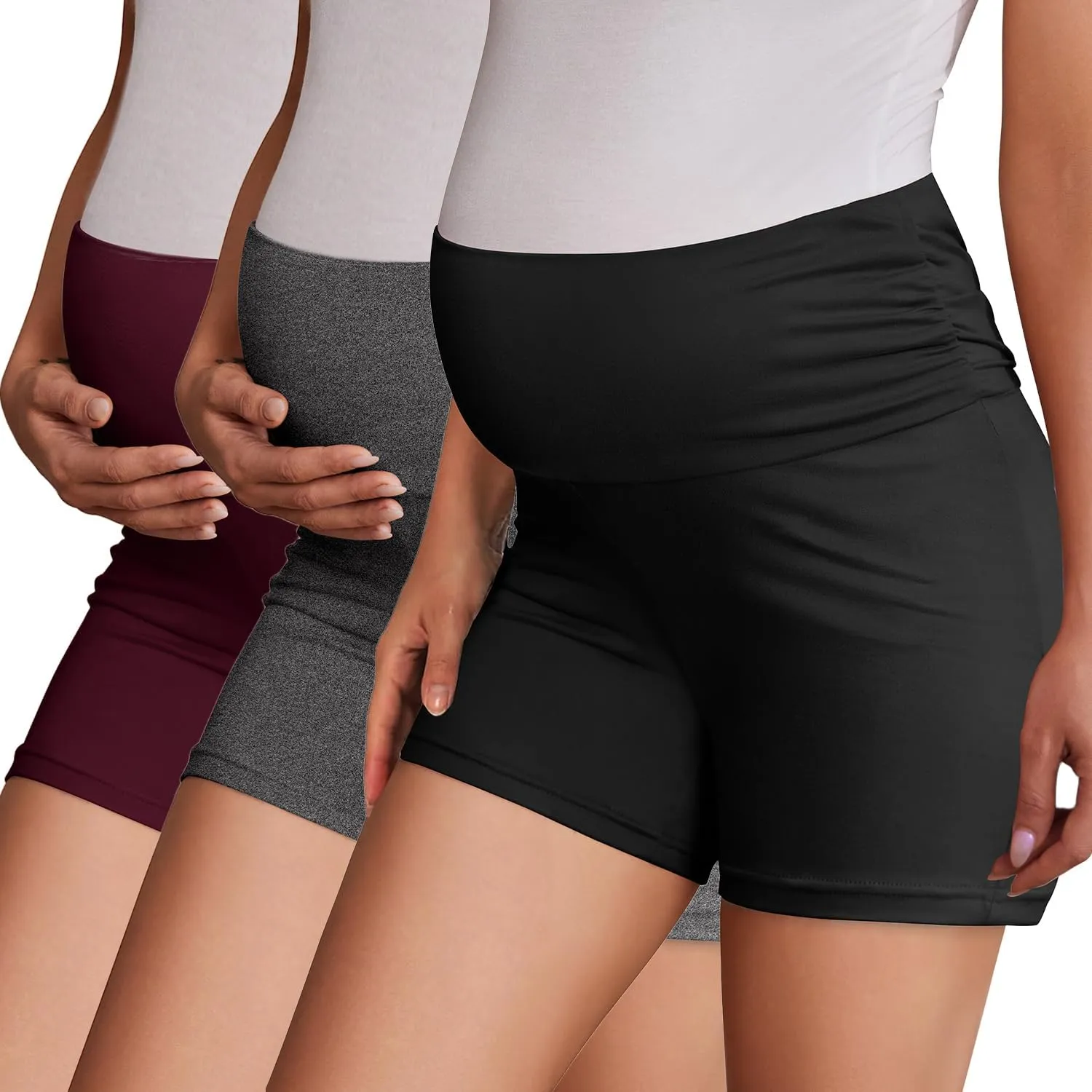 Ekouaer 3 Pack Women's Maternity Shorts Stretchy Workout Pregnancy Shorts Comfy Lounge Pajama Sleepwear S-XXL