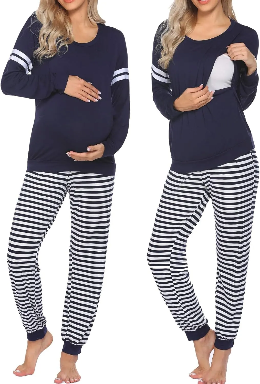 Ekouaer Maternity Pajama Set Nursing Pjs Women Breastfeeding Pregnancy Postpartum Clothes Long Sleeve Top & Pant with Pockets