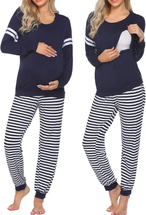 Ekouaer Maternity Pajama Set Nursing Pjs Women Breastfeeding Pregnancy Postpartum Clothes Long Sleeve Top & Pant with Pockets