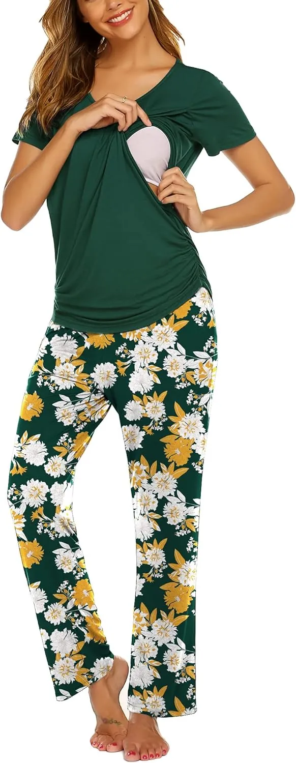 Ekouaer Womens Nursing Pajamas Maternity Breastfeeding Pjs Sleepwear Layer Soft Postpartum Lounge Set Pregnancy Clothes