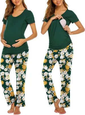Ekouaer Womens Nursing Pajamas Maternity Breastfeeding Pjs Sleepwear Layer Soft Postpartum Lounge Set Pregnancy Clothes