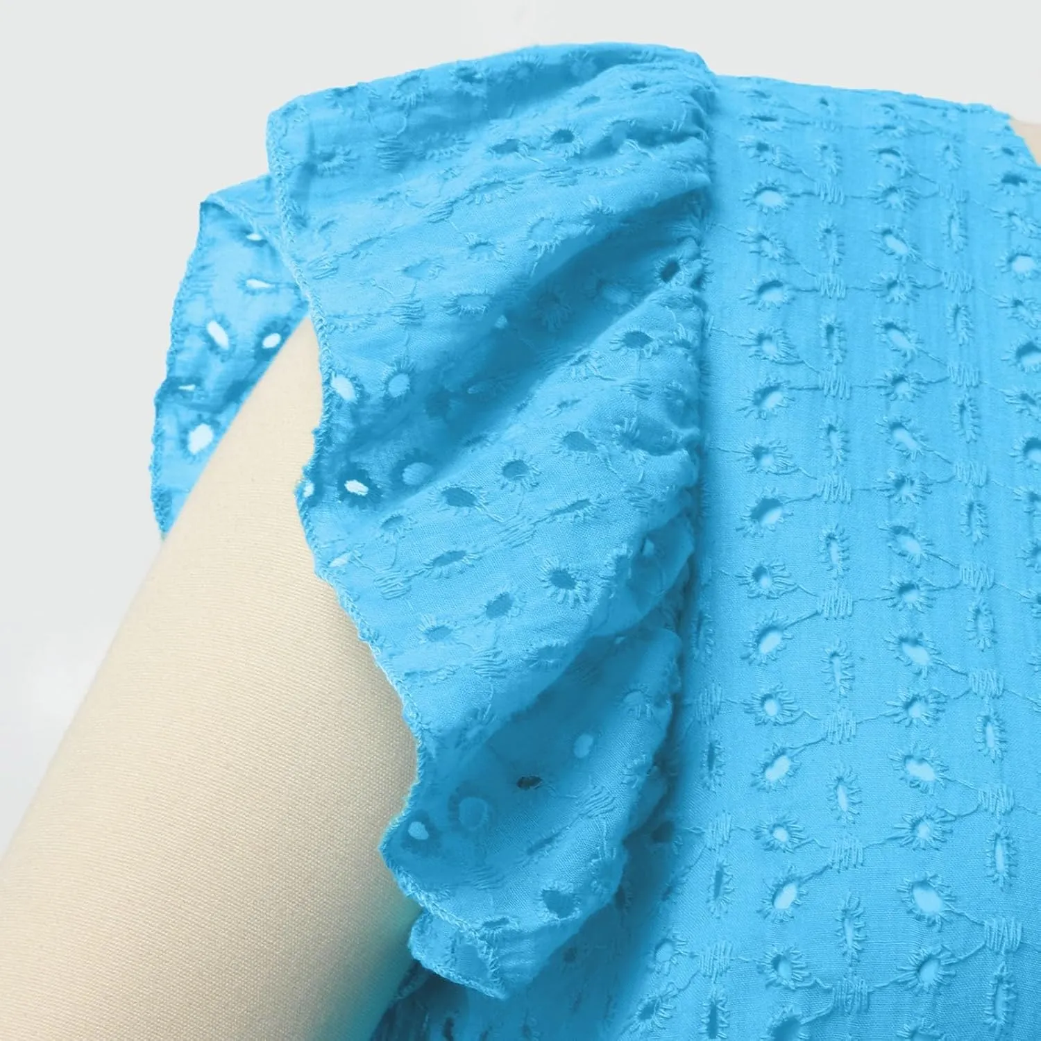 Eyelet Lace Dress for Women Flutter Sleeve V Neck Smocked Waist Dresses Sexy A Line Midi Sun Dress Summer Sundress