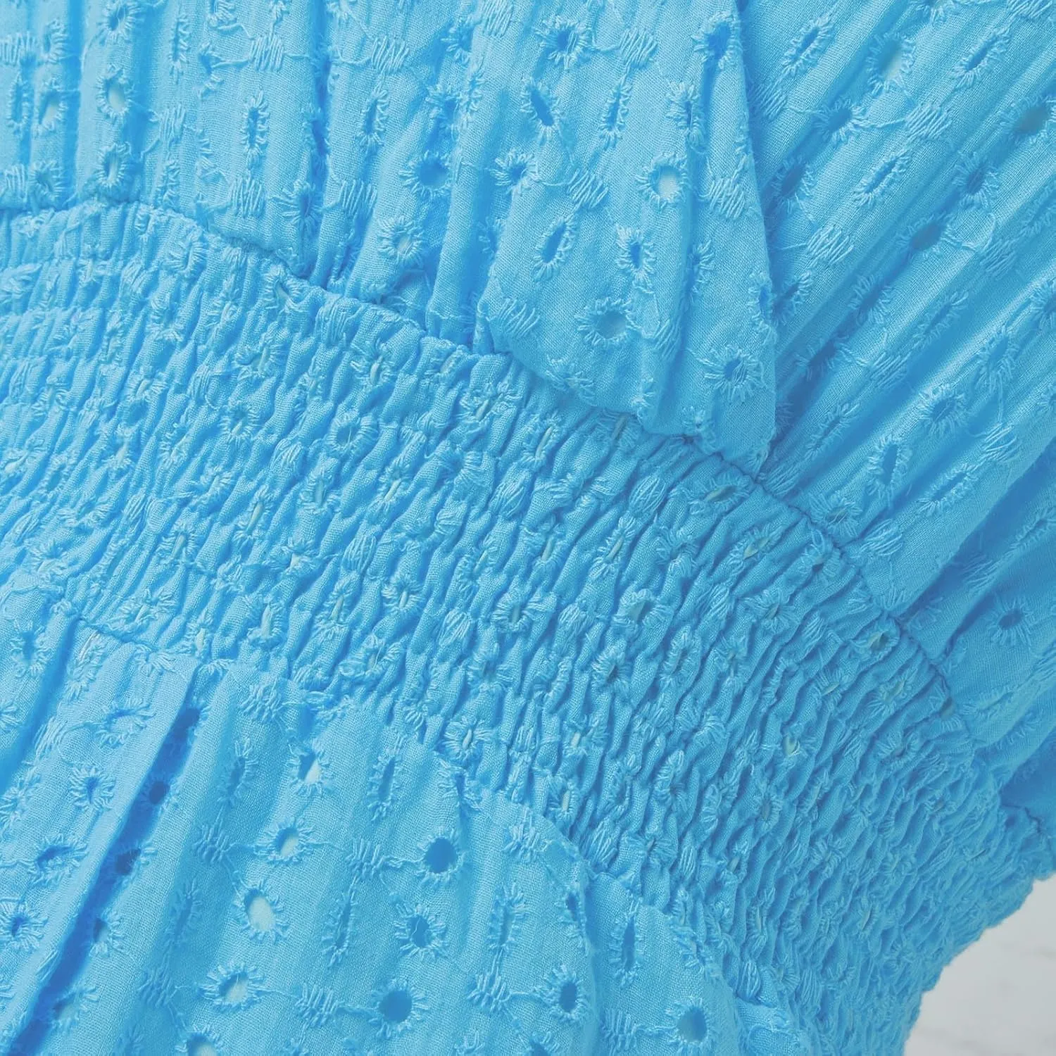 Eyelet Lace Dress for Women Flutter Sleeve V Neck Smocked Waist Dresses Sexy A Line Midi Sun Dress Summer Sundress