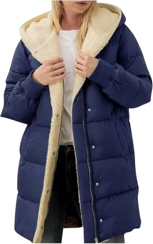 Fall Jacket Women, Warm Down Coats Zipper Fleece Lined Puffer Outerwear Long Sleeve Slim Outerwear with Pocket