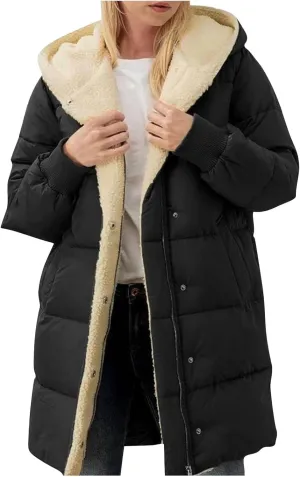 Fall Jacket Women, Warm Down Coats Zipper Fleece Lined Puffer Outerwear Long Sleeve Slim Outerwear with Pocket