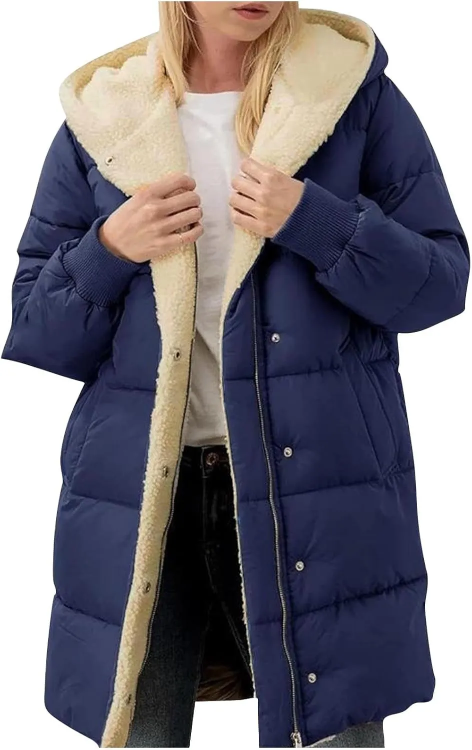 Fall Jacket Women, Warm Down Coats Zipper Fleece Lined Puffer Outerwear Long Sleeve Slim Outerwear with Pocket