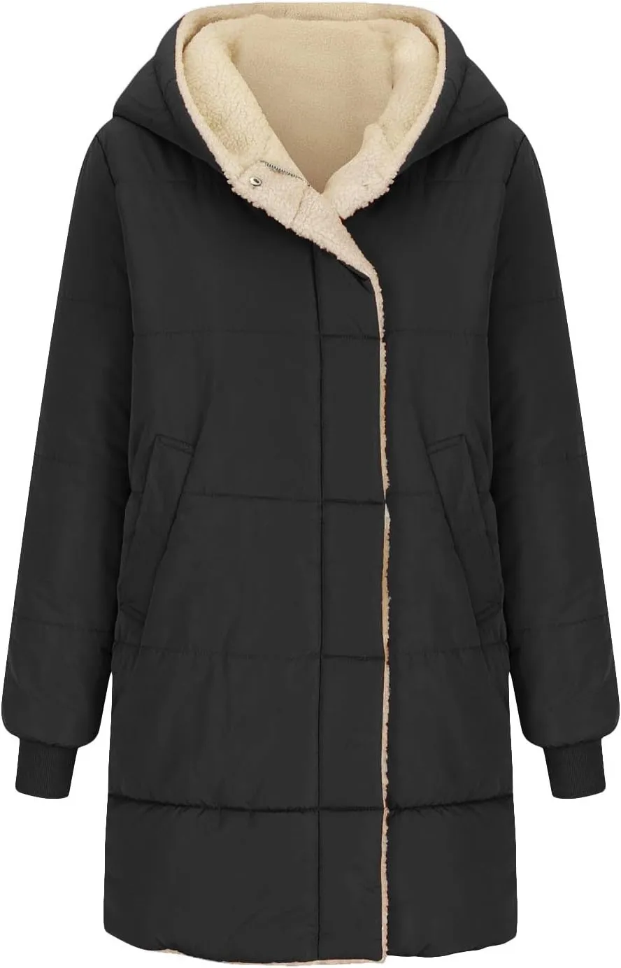 Fall Jacket Women, Warm Down Coats Zipper Fleece Lined Puffer Outerwear Long Sleeve Slim Outerwear with Pocket