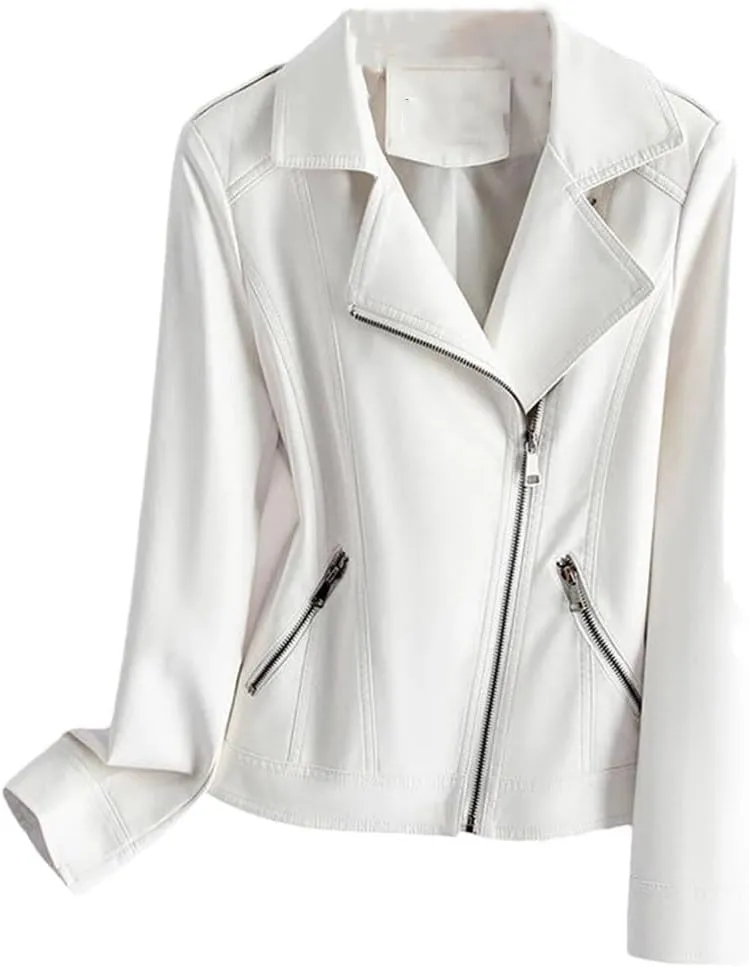 Fashion Women Split Jackets Zipper Short Full Sleeve Moto Biker Jackets Casual Leather Coats
