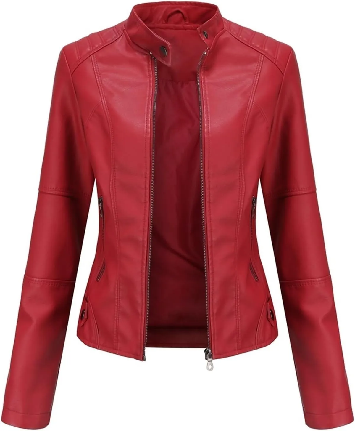 Faux Leather Jackets For Women Motorcycle PU Moto Biker Outwear CoatZip Leather Jackets For Women