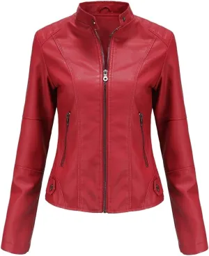 Faux Leather Jackets For Women Motorcycle PU Moto Biker Outwear CoatZip Leather Jackets For Women