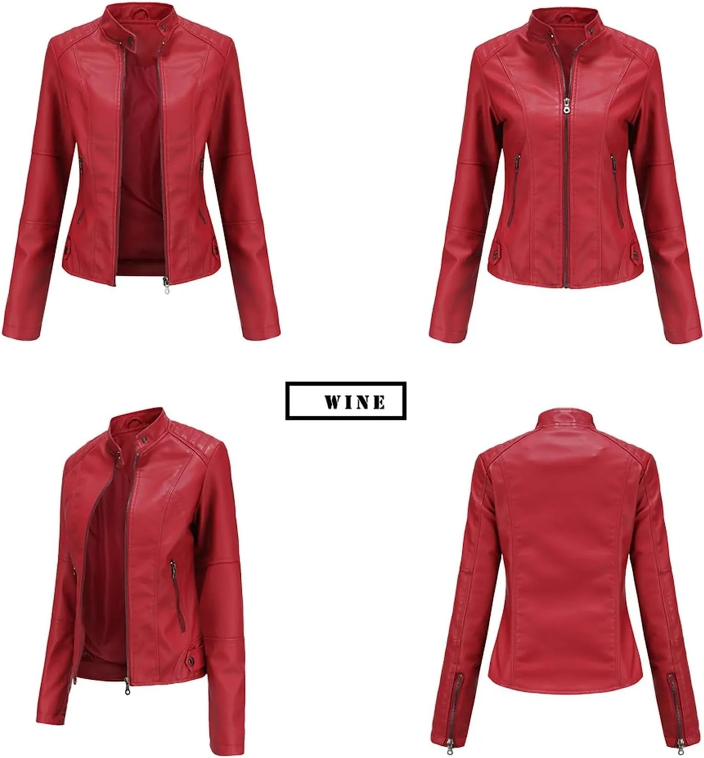 Faux Leather Jackets For Women Motorcycle PU Moto Biker Outwear CoatZip Leather Jackets For Women